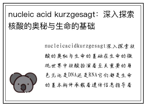 nucleic acid kurzgesagt：深入探索核酸的奥秘与生命的基础